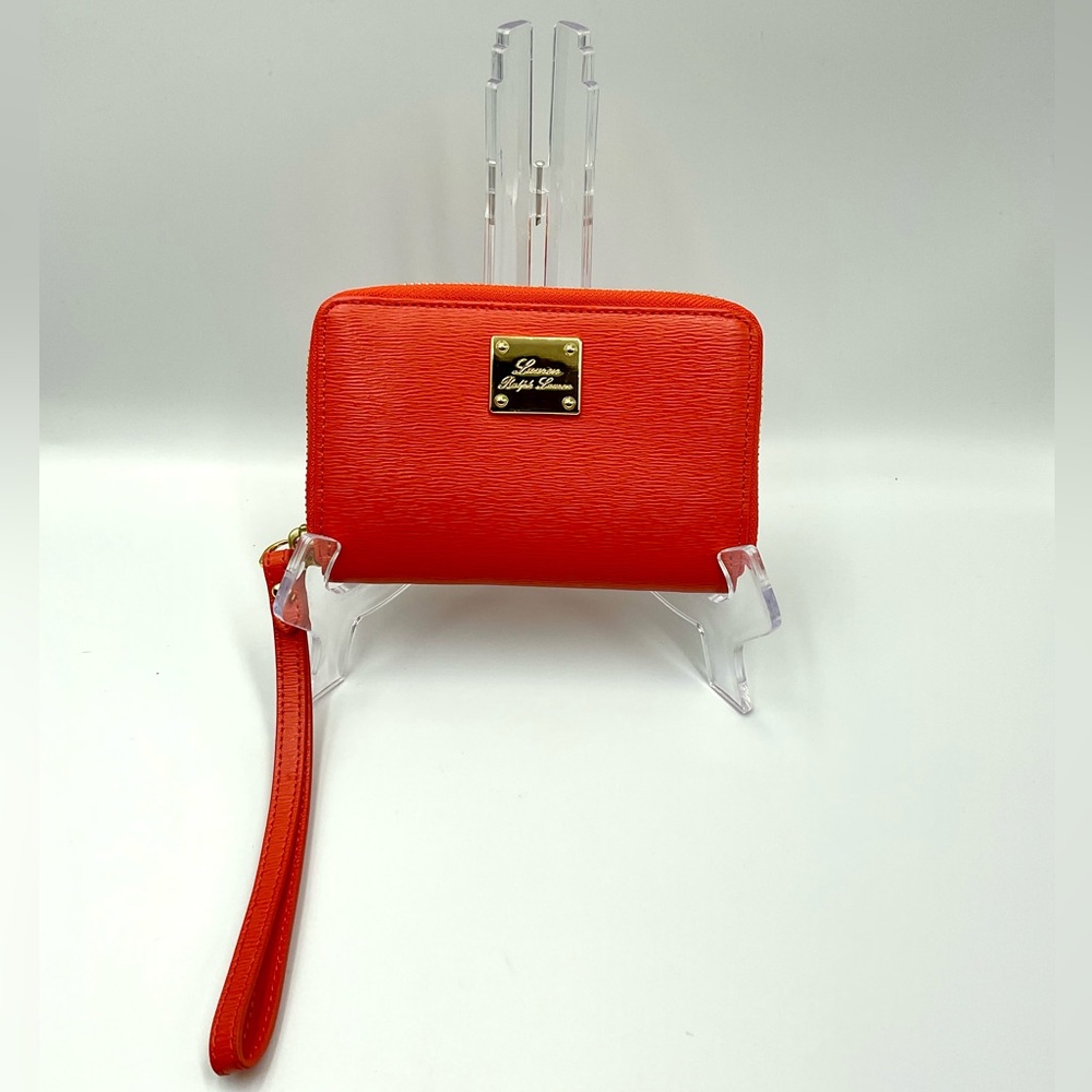 Lauren Ralph Lauren Elegant Deep Orange Wristlet Wallet with Gold Accents NWOT